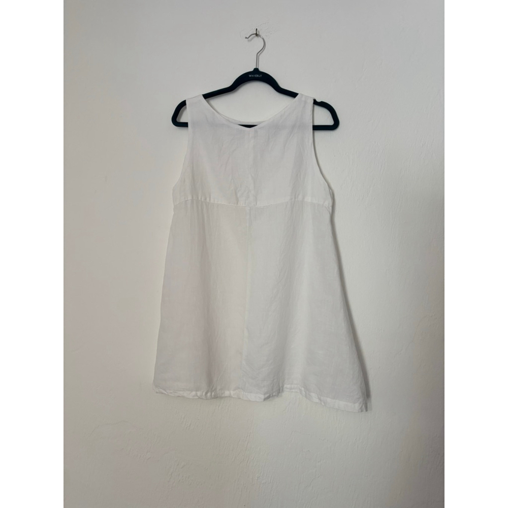 Women's Cut.Loose White Linen Sleeveless Tunic Top S